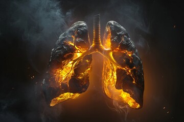 A close-up of a human lung with fire and smoke Generative AI