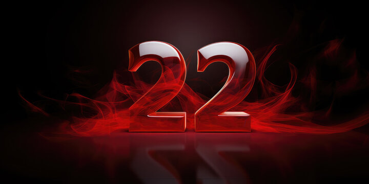 Red 3D number 22. Anniversary 22 on black background . Poster template for Celebrating 22th anniversary event party. Banner. Copy space