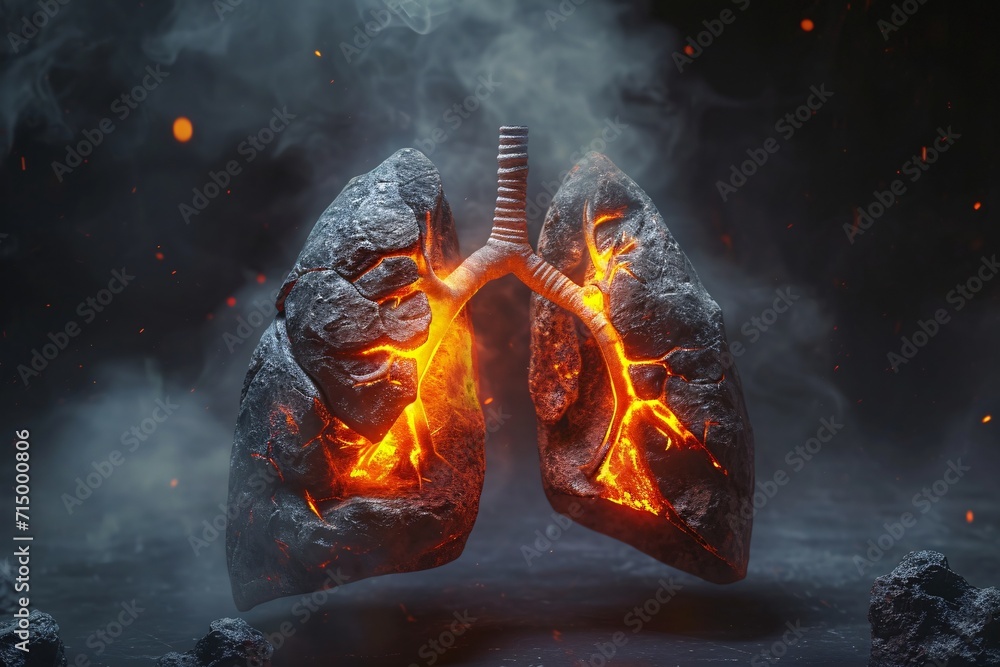 Aufkleber a close-up of a lung with a fire inside generative ai