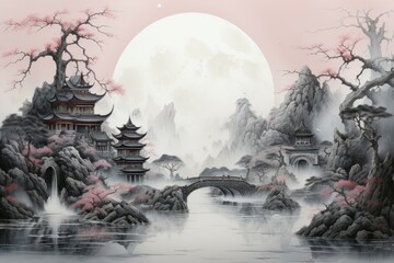 Bewitching moonstone fountains in Fantasy - Generative AI