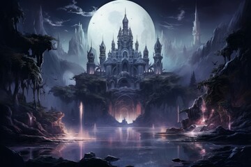Fototapeta premium Bewitching moonstone fountains in Fantasy - Generative AI