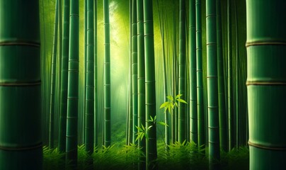 tall, straight bamboo stalks with a lush green background