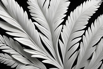 White Porcellain Flower Fern Leafs Decoration Background for Product Display or Wallpaper Texture Illustration crafted 3D Effect on Black Backdrop. Beautiful Feminin Lifestyle Card  Design Art