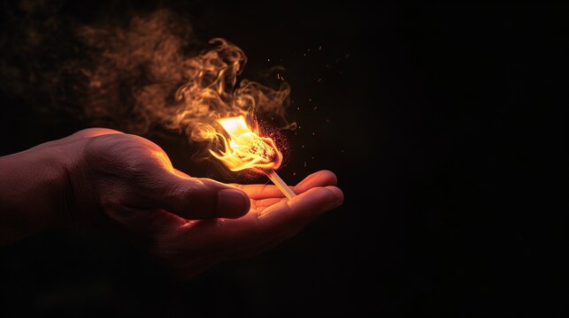 A person holding a burning flame in their hand Generative AI