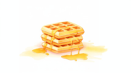 Stacked waffles with fried bread dripping with maple syrup water color, cartoon, hand drawing, animation 3D, vibrant, minimalist style. ai generated.
