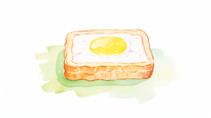 Croque Madame water color, cartoon, hand drawing, animation 3D, vibrant, minimalist style. ai generated.