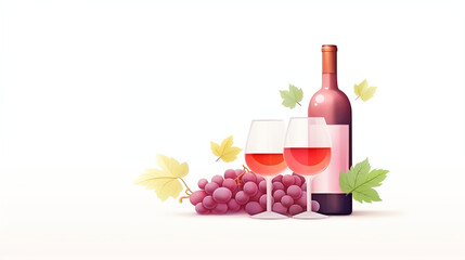 The red wine and grapes are arranged in a pleasing composition water color, cartoon, hand drawing, animation 3D, vibrant, minimalist style. ai generated.
