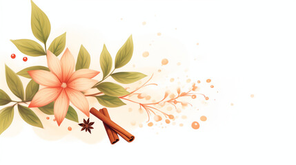 The cinnamon powder is a symbol of the warmth of the season water color, cartoon, hand drawing, animation 3D, vibrant, minimalist style. ai generated.