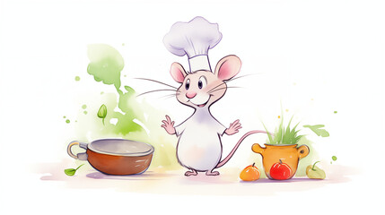 Uncooked ratatouille water color, cartoon, hand drawing, animation 3D, vibrant, minimalist style. ai generated.