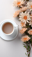 Obraz na płótnie Canvas cup of coffee with flower on the tabble