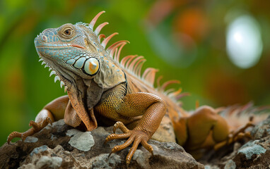 Obraz premium Iguana sitting on stone. Generative AI