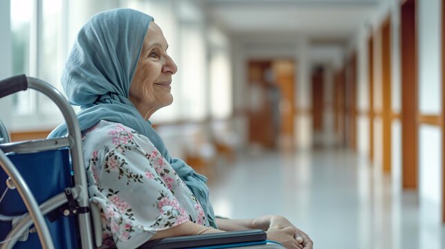 Elderly Woman Sitting in a Hospital Generative AI
