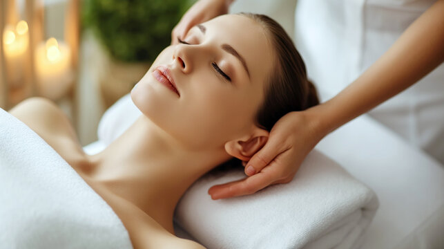 A woman lies face down on a massage table as a therapist gives her a relaxing back massage.