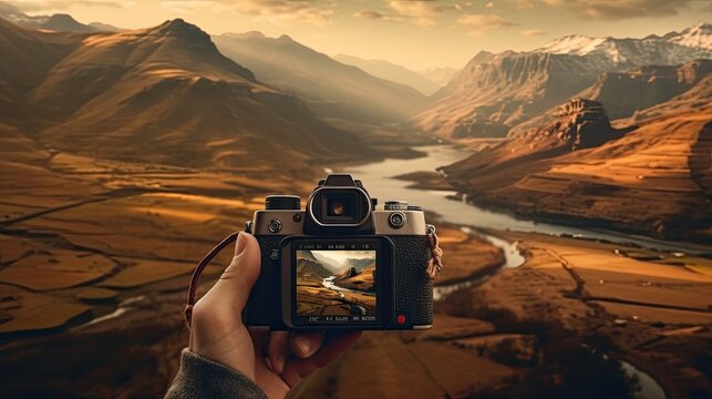 photographer in mountains