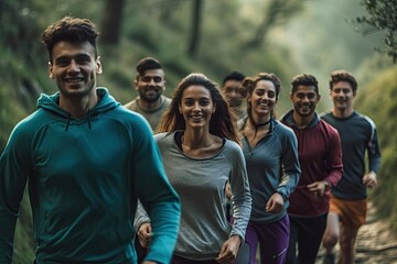 group of people running in the park