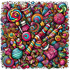 Sweet Treats Galore: Colorful Doodle art of candies