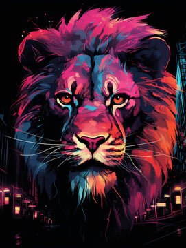 T-shirt design, A nonsense image of extreme realism, cyberpunk lion created with Generative Ai