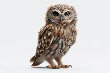 full body Owl bird isolated on solid white background. ai generative