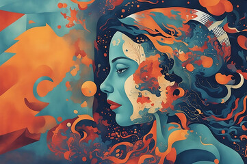 Vibrant hallucinatory effects. Complex and enigmatic abstract illustration.