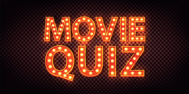 Vector realistic isolated neon marquee text of Movie Quiz on transparent background.