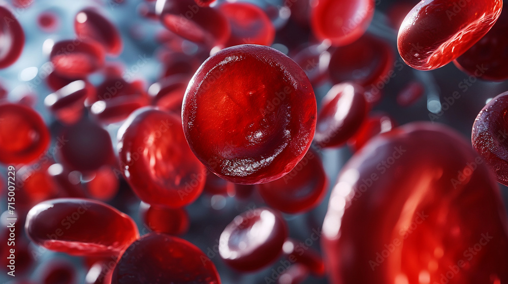 Poster erythrocytes in a layered composition, showing different levels of cells, erythrocyte, dynamic and d