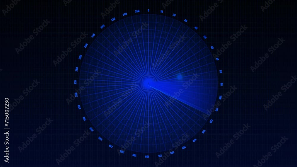 Poster motion graphic of blue color sonar radar screen searching an object with line digital technology bac