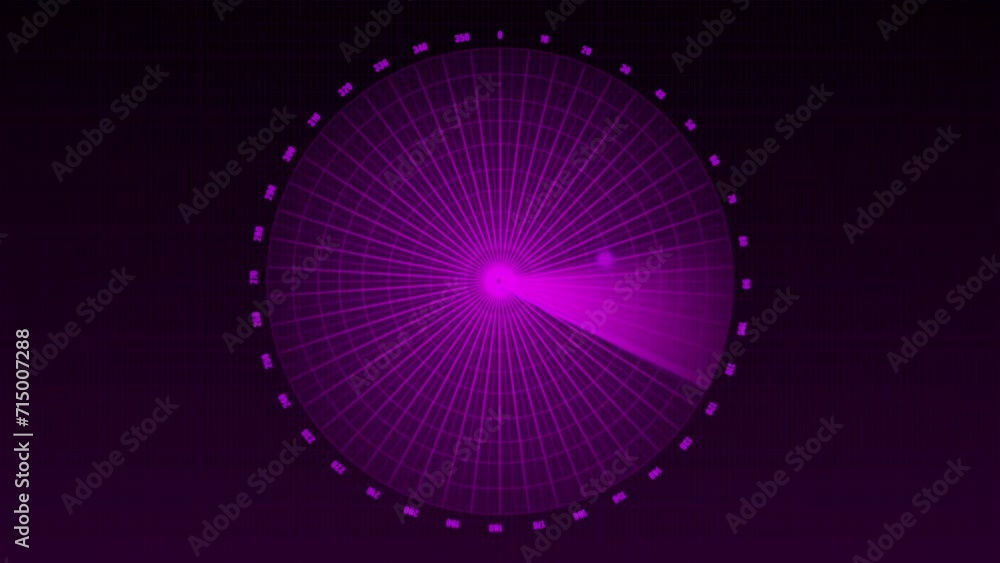 Poster motion graphic of purple color sonar radar screen searching an object with line digital technology b