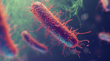 A microscopic view of a single bacterium with detailed textures, microbe, dynamic and dramatic compositions, with copy space