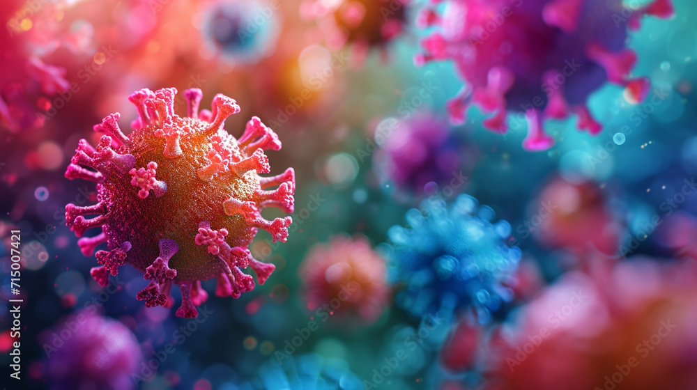 Aufkleber computer-generated image of colorful, glowing virus particles, microbe, dynamic and dramatic composi