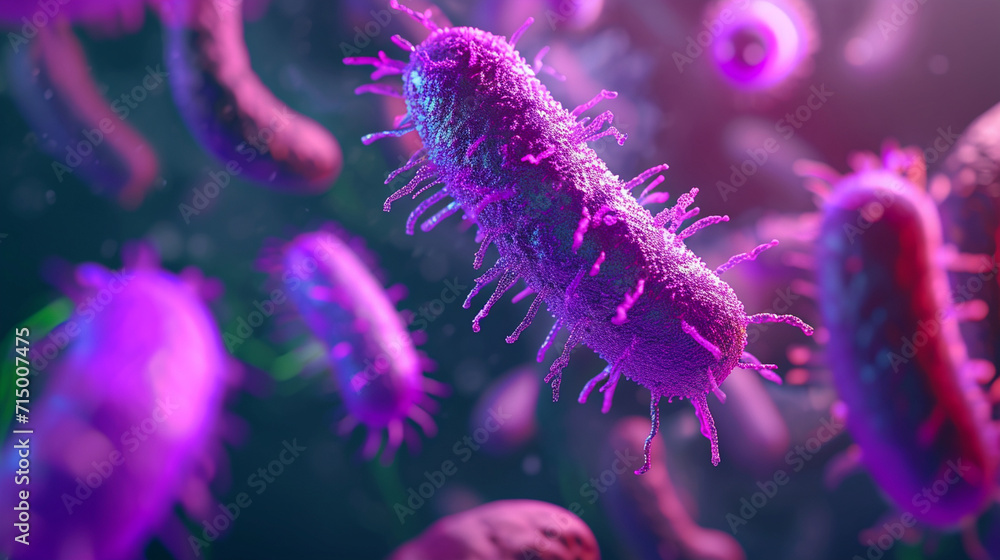 Poster a digitally enhanced image of bacteria forming an intricate pattern, microbe, dynamic and dramatic c