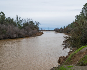Putah Creek  on a cloudy day with copy space