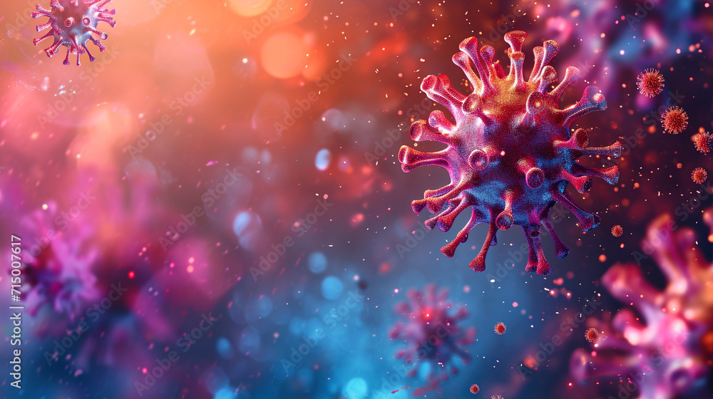 Poster an abstract image showing the spread of a virus on a global scale, microbe, dynamic and dramatic com