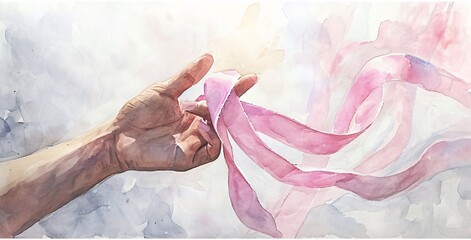 A person holding a pink ribbon Generative AI