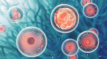 Fertilised cell development. Stages from fertilization till moru - obrazy, fototapety, plakaty