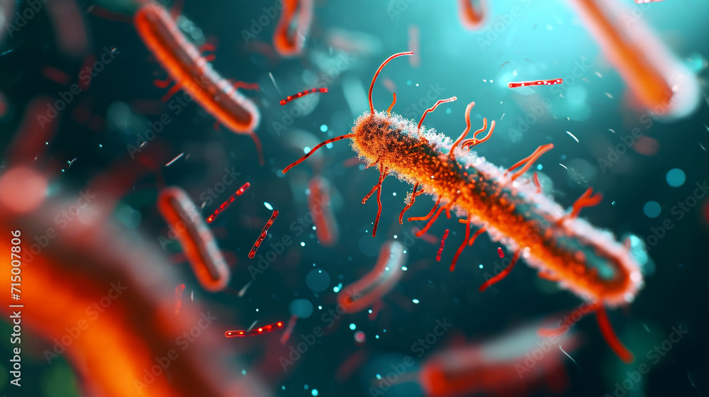 Poster a dynamic, high-resolution image of microbial motion in a liquid medium, microbe, dynamic and dramat