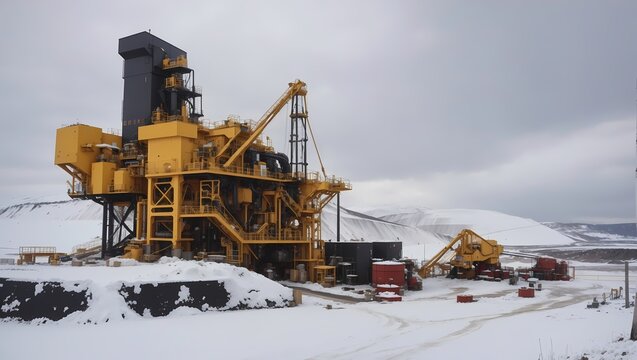 Oil mining machines in in winter season