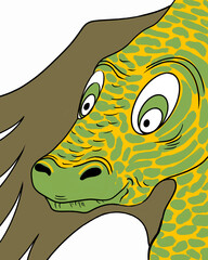 funny cartoon green dragon head, cute illustration