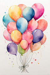 Watercolor Illustrations of Balloons. AI generated