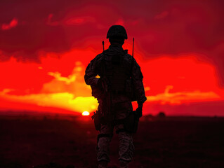 silhouette of a soldier - obrazy, fototapety, plakaty