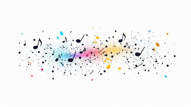 Black musical notes elegantly connected by five curved lines on a white background. Create simple, minimalist designs with plenty of space for inserting text.