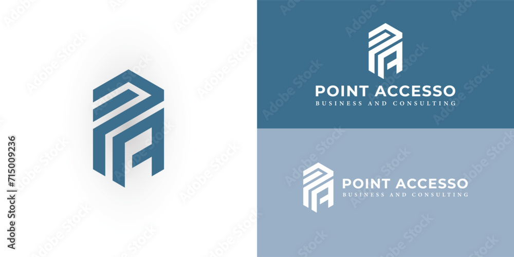 Poster initial letters pa rounded hexagon shape monogram blue simple modern logo presented with multiple ba