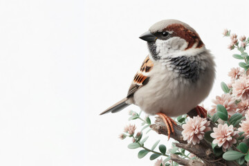 Sparrow bird isolated on solid white background. ai generative