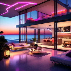 Futuristic Modern House with vibrant sky color ideas 