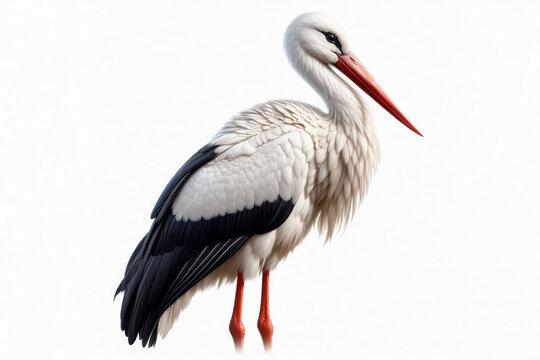 Stork bird isolated on solid white background. ai generative