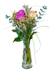 Isolated flower arrangement in a glass vase
