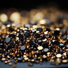 Gold Glitter On Golden Black Blured Shiny Backround
