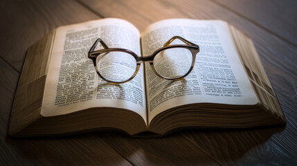 Simple shot of a pair of reading glasses on an open book.