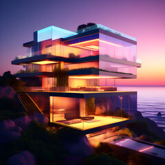 Futuristic Modern House with vibrant sky color ideas 