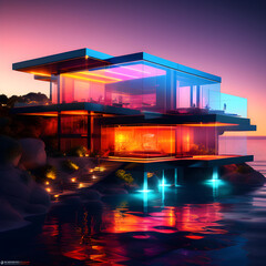 Futuristic Modern House with vibrant sky color ideas 