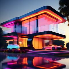 Futuristic Modern House with vibrant sky color ideas 